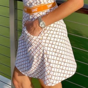 PXG Harlequin Flare Skirt White & Orange